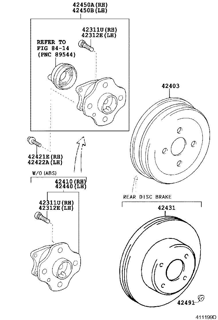 42410-02140 HUB & BEARING ASSY, REAR AXLE, RH product image