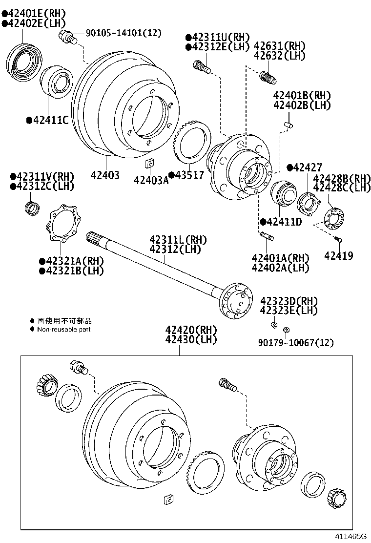 42420-29015 HUB (OR SHAFT) & BRAKE DRUM REAR AXLE, RH product image