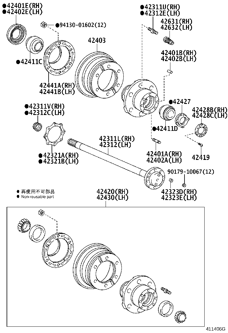42420-29015 HUB (OR SHAFT) & BRAKE DRUM REAR AXLE, RH product image