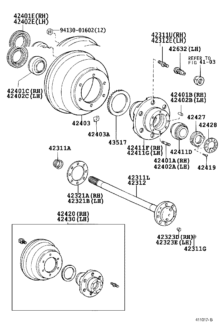 42420-29045 HUB (OR SHAFT) & BRAKE DRUM REAR AXLE, RH product image