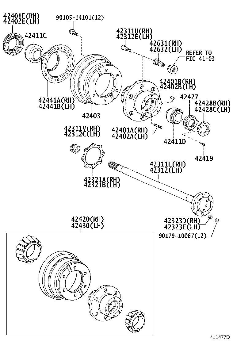 42420-29045 HUB (OR SHAFT) & BRAKE DRUM REAR AXLE, RH product image