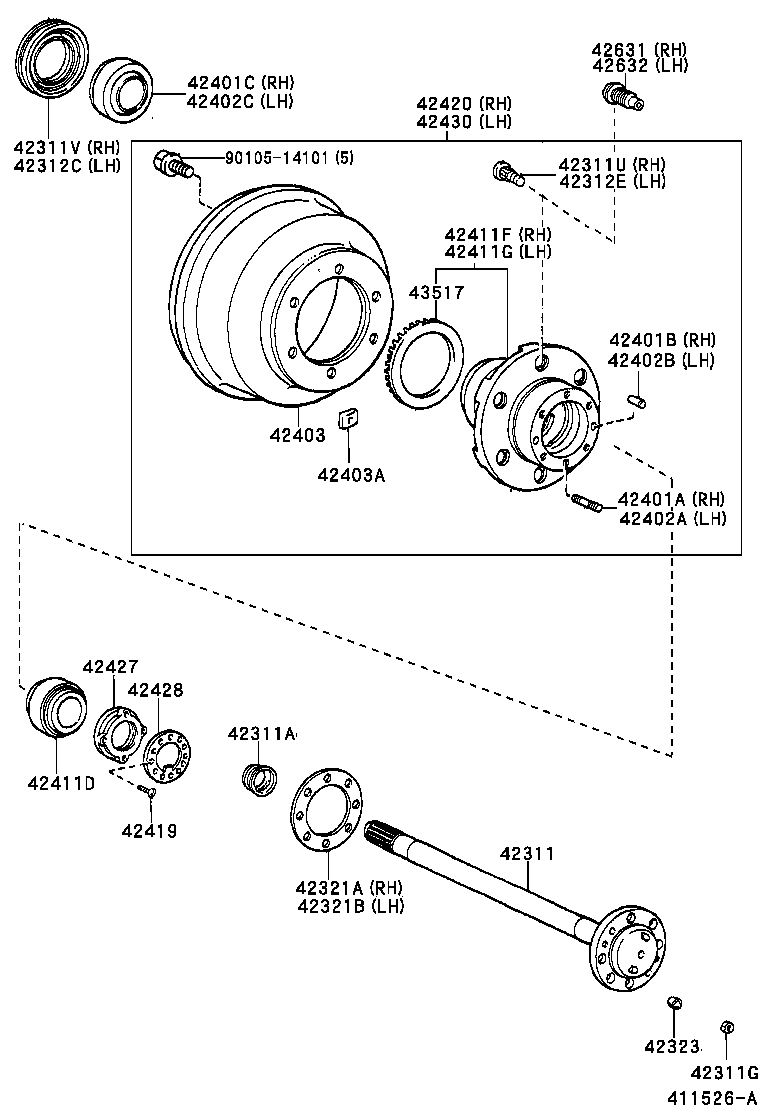42402-37050 HUB, REAR AXLE, LH product image