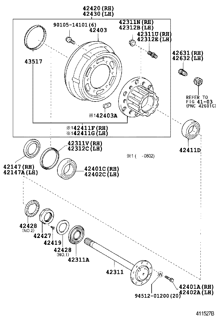 42402-37050 HUB, REAR AXLE, LH product image