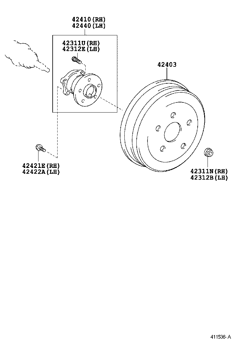 42450-01010 HUB & BEARING ASSY, REAR AXLE, RH product image