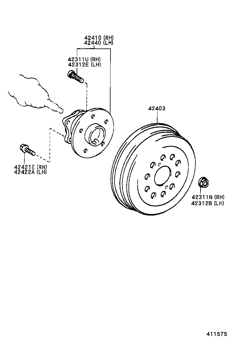 42410-01020 HUB & BEARING ASSY, REAR AXLE, RH product image