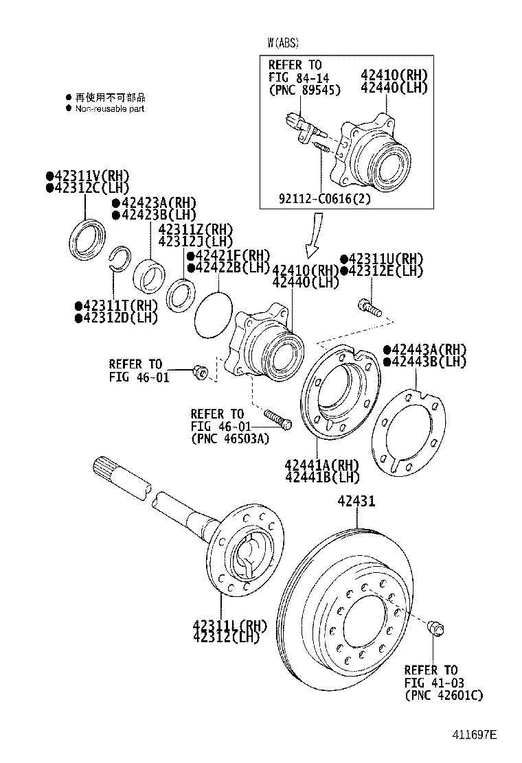 42410-60060 HUB & BEARING ASSY, REAR AXLE, RH product image