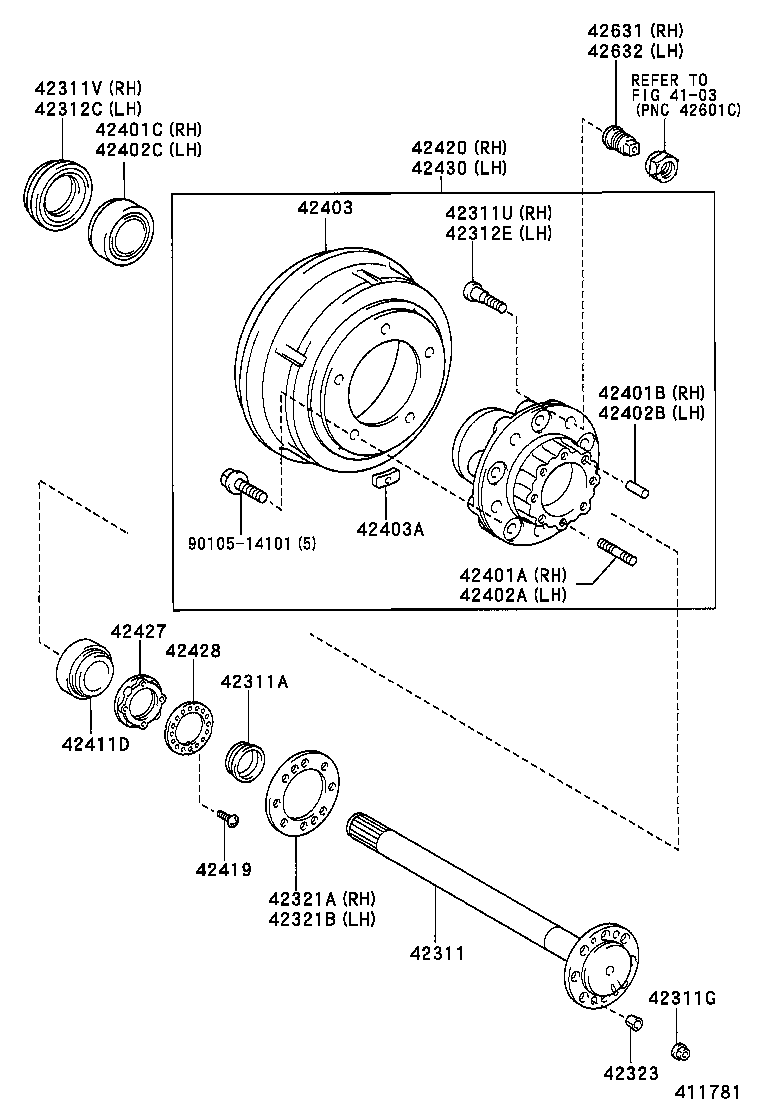 42402-37050 HUB, REAR AXLE, LH product image