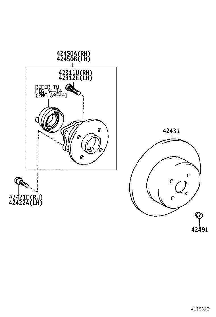 42450-02090 HUB & BEARING ASSY, REAR AXLE, RH product image