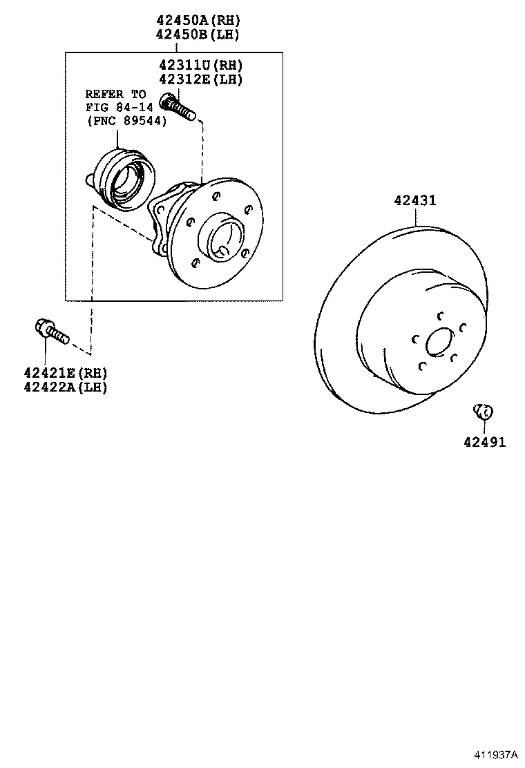 42450-0F010 HUB & BEARING ASSY, REAR AXLE, RH product image