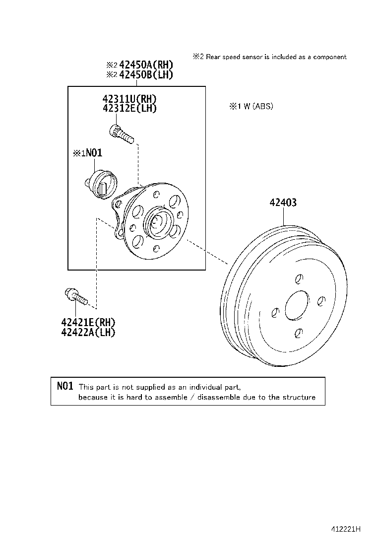 Toyota 42450-52060 HUB & BEARING ASSY, REAR AXLE, RH