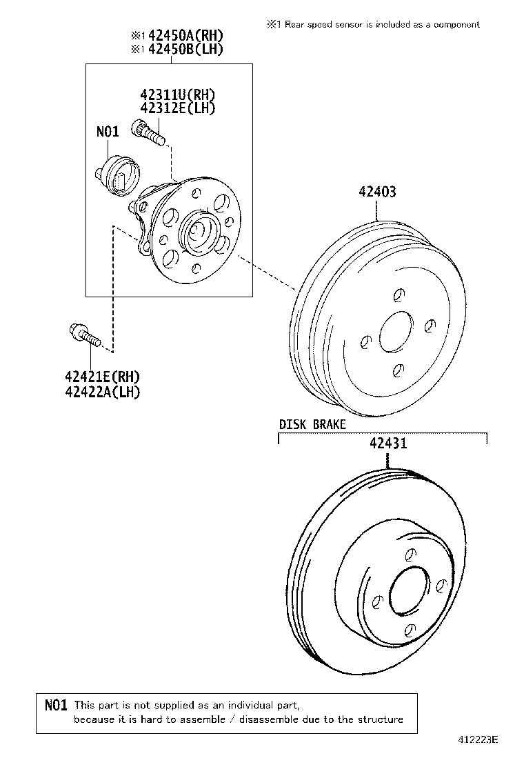 42450-52060 HUB & BEARING ASSY, REAR AXLE, RH product image