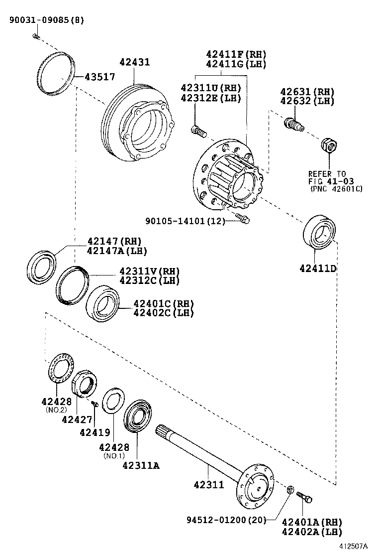 42402-37050 HUB, REAR AXLE, LH product image