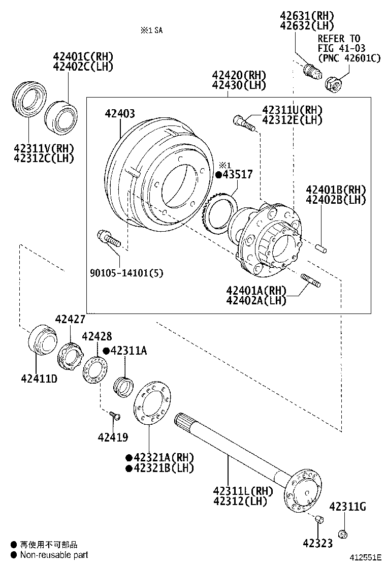 42420-09040 HUB (OR SHAFT) & BRAKE DRUM REAR AXLE, RH product image