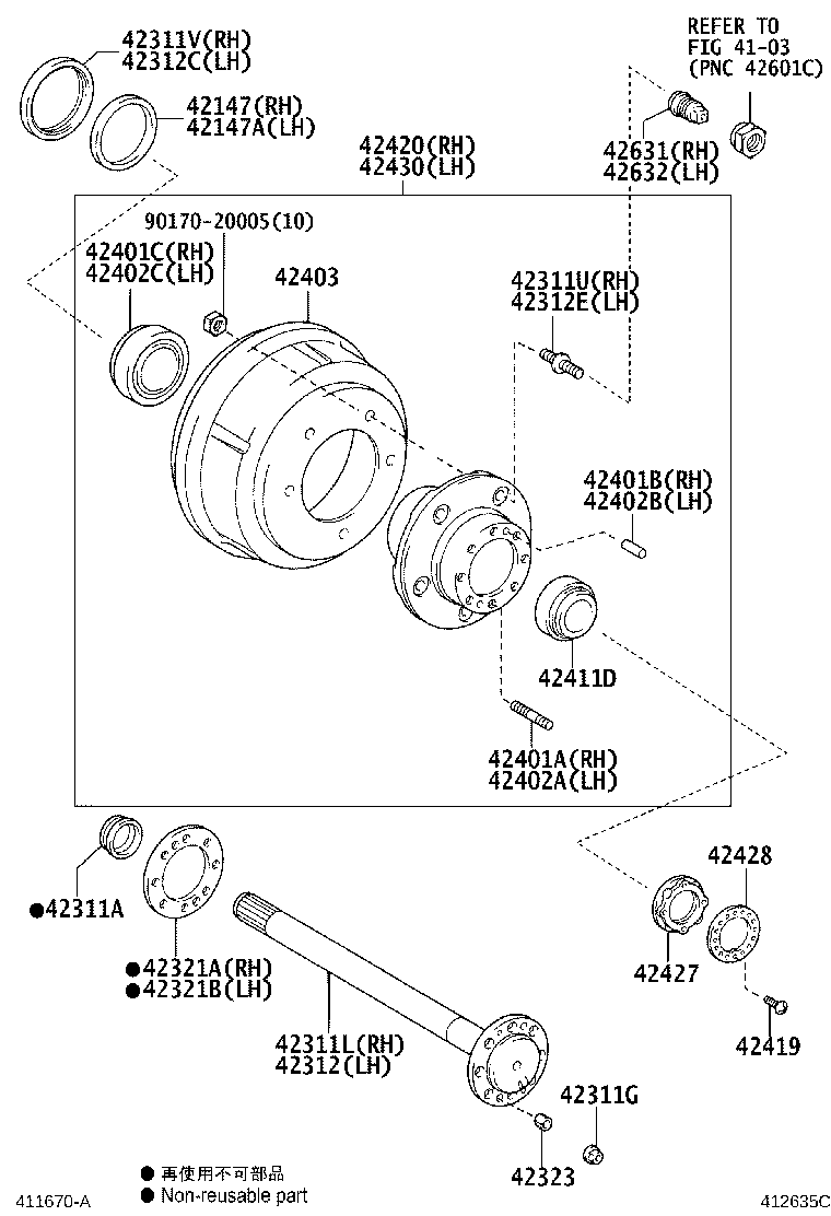 42420-09040 HUB (OR SHAFT) & BRAKE DRUM REAR AXLE, RH product image