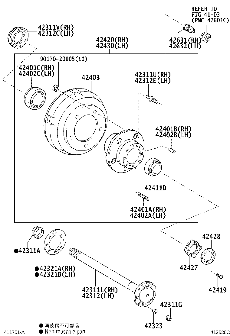 42420-09040 HUB (OR SHAFT) & BRAKE DRUM REAR AXLE, RH product image