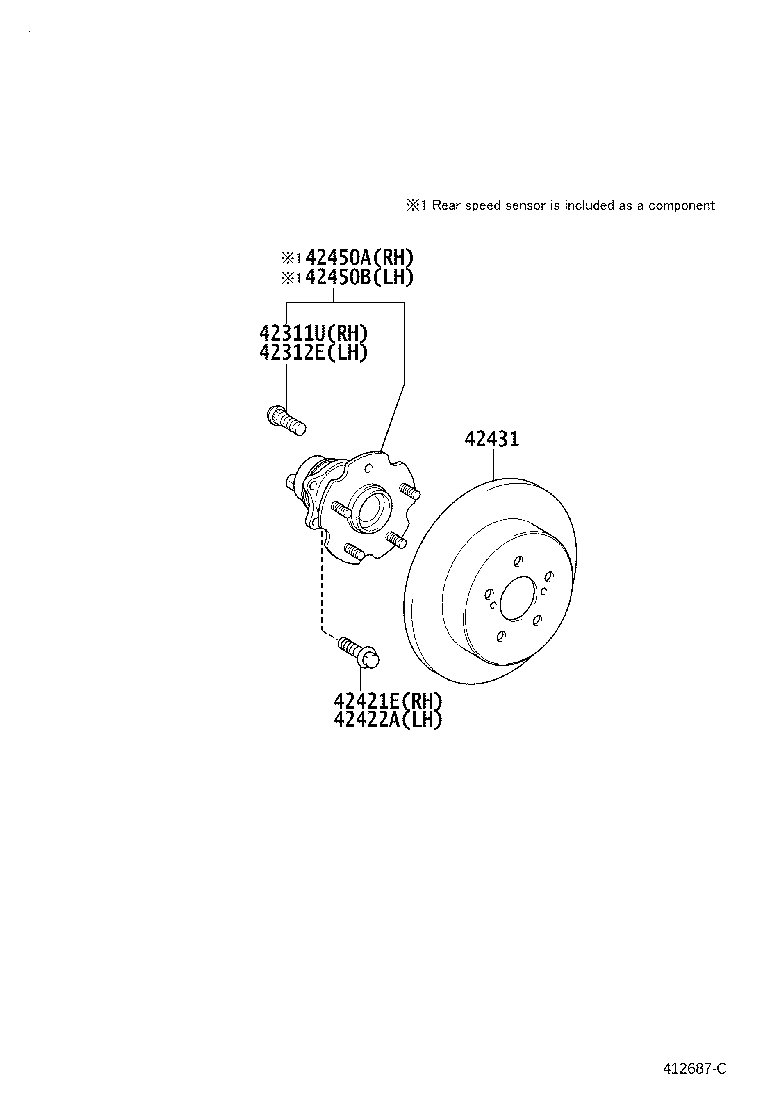 42450-12100 HUB & BEARING ASSY, REAR AXLE, RH product image