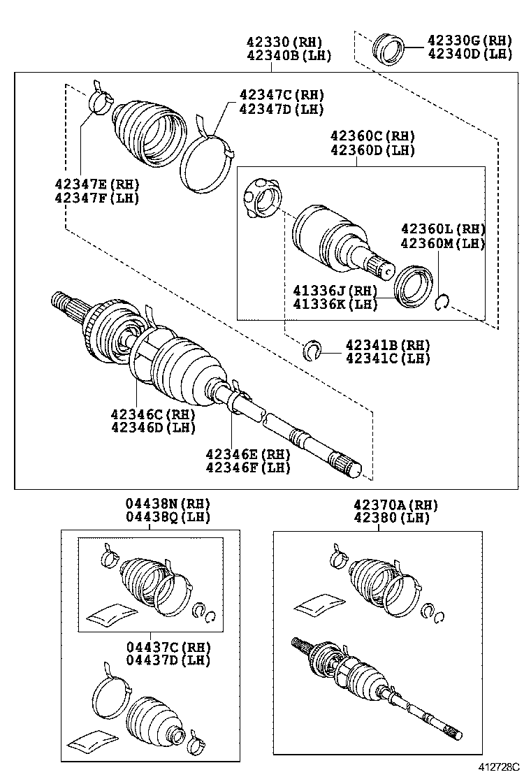 04429-12022 BOOT KIT, REAR DRIVE SHAFT, IN & OUTBOARD JOINT, RH product image
