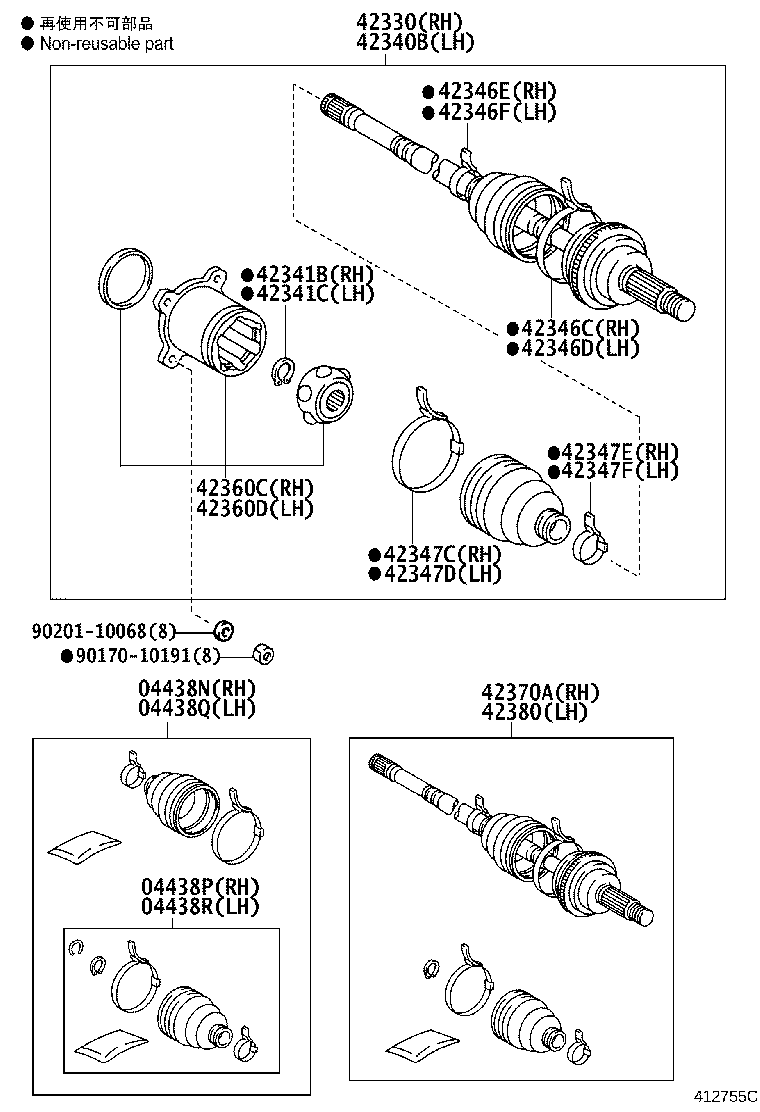 42410-44021 HUB & BEARING ASSY, REAR AXLE, RH product image