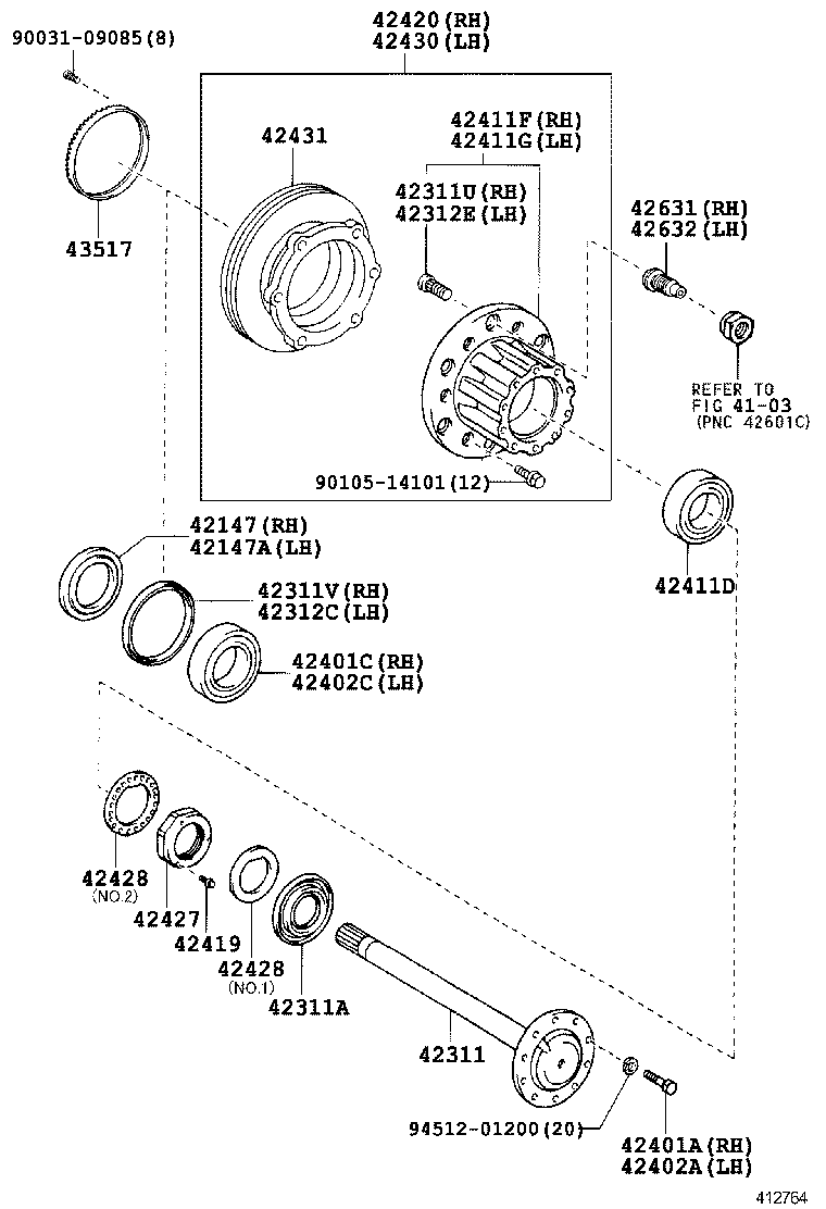 42402-37050 HUB, REAR AXLE, LH product image