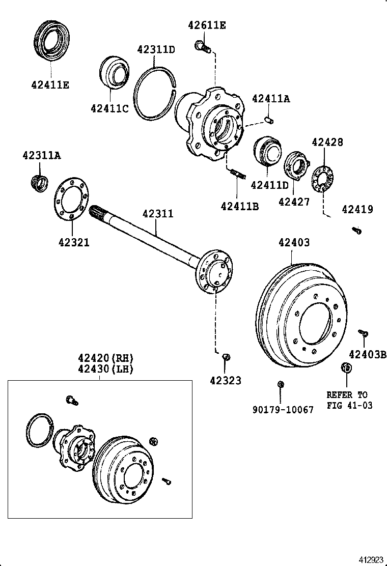 42430-36200 HUB (OR SHAFT) & BRAKE DRUM REAR AXLE, LH product image