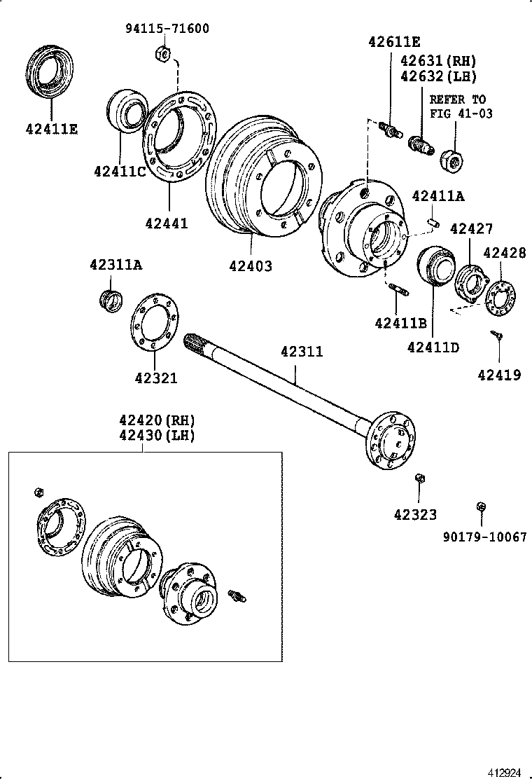 42430-36200 HUB (OR SHAFT) & BRAKE DRUM REAR AXLE, LH product image