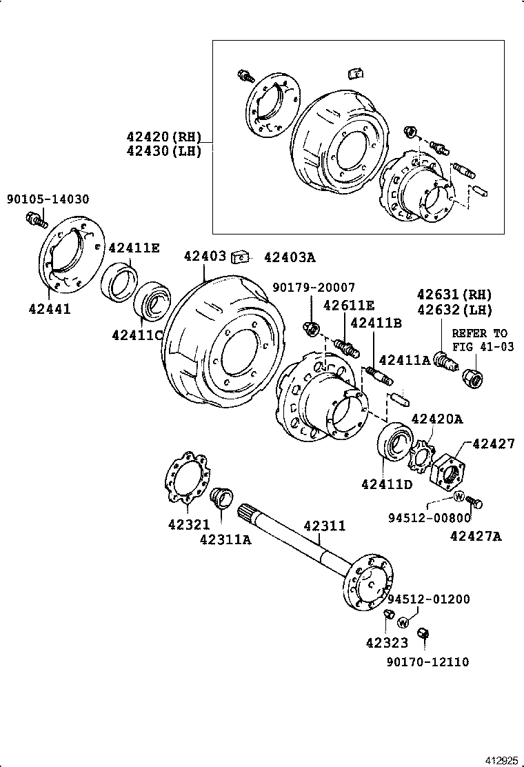 42430-36200 HUB (OR SHAFT) & BRAKE DRUM REAR AXLE, LH product image