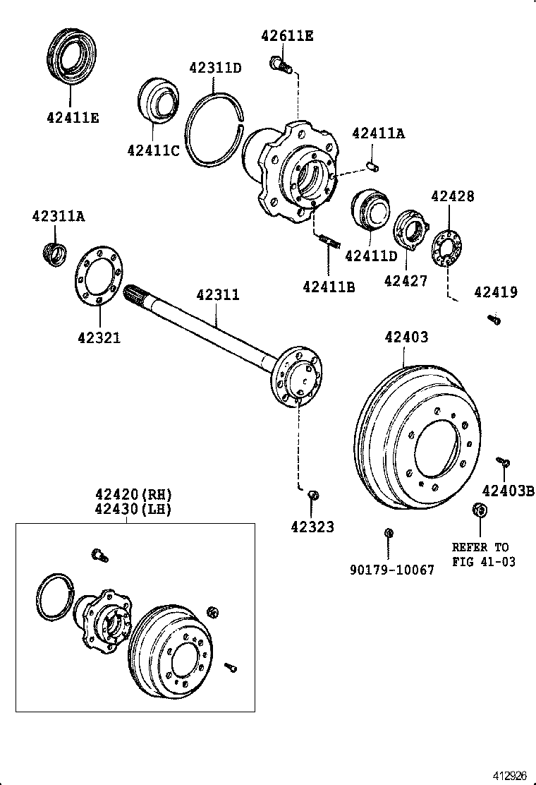 42430-36200 HUB (OR SHAFT) & BRAKE DRUM REAR AXLE, LH product image