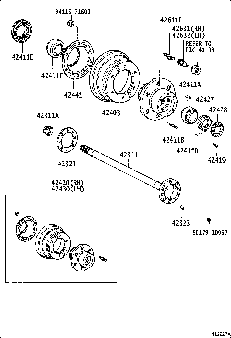 42430-36200 HUB (OR SHAFT) & BRAKE DRUM REAR AXLE, LH product image