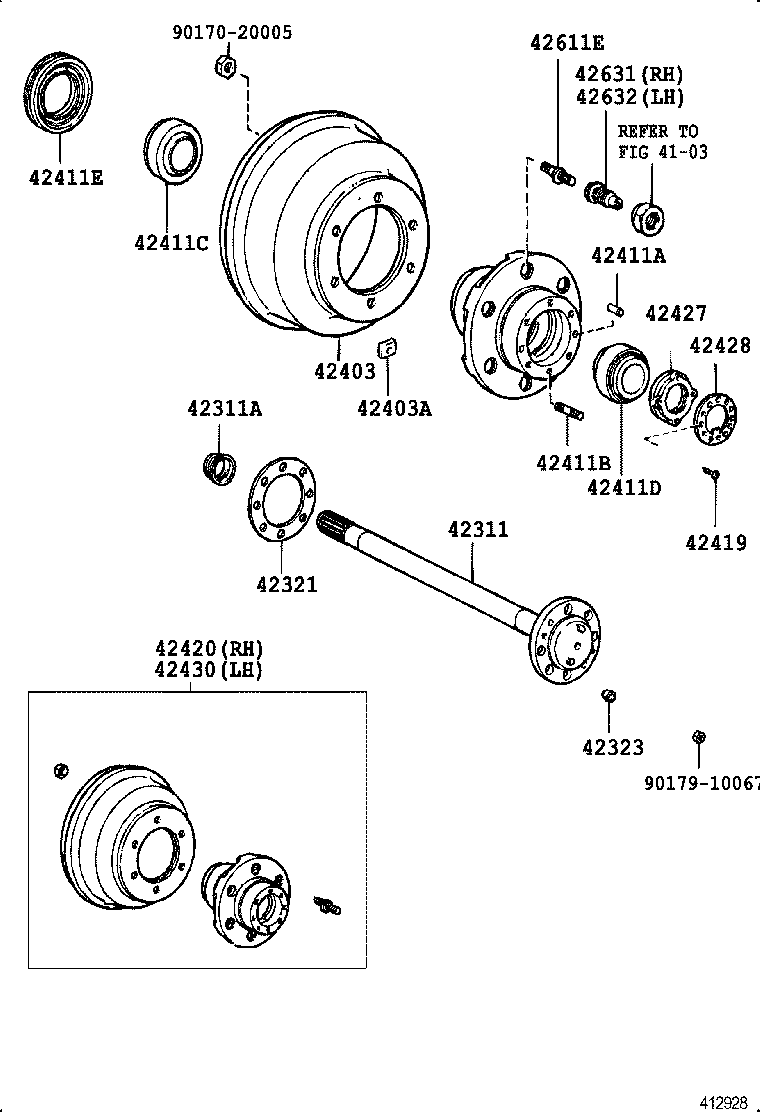 42430-36200 HUB (OR SHAFT) & BRAKE DRUM REAR AXLE, LH product image