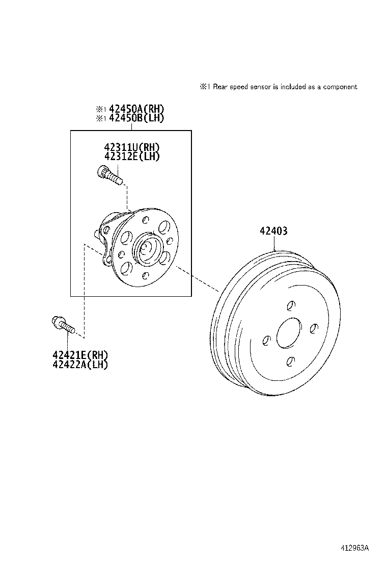 42450-0D070 HUB & BEARING ASSY, REAR AXLE, RH product image