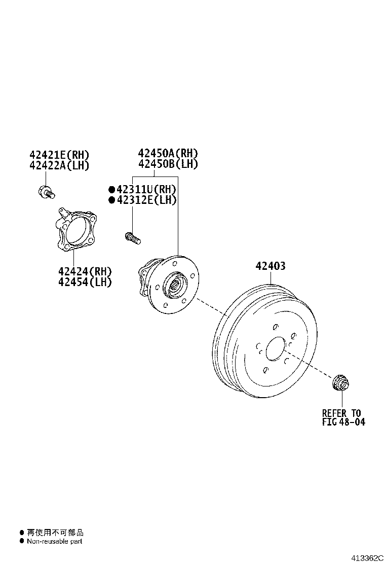 42410-52100 HUB & BEARING ASSY, REAR AXLE, RH product image