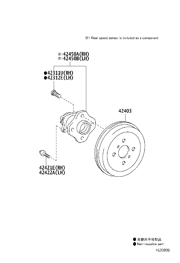 42410-0D100 HUB & BEARING ASSY, REAR AXLE, RH product image