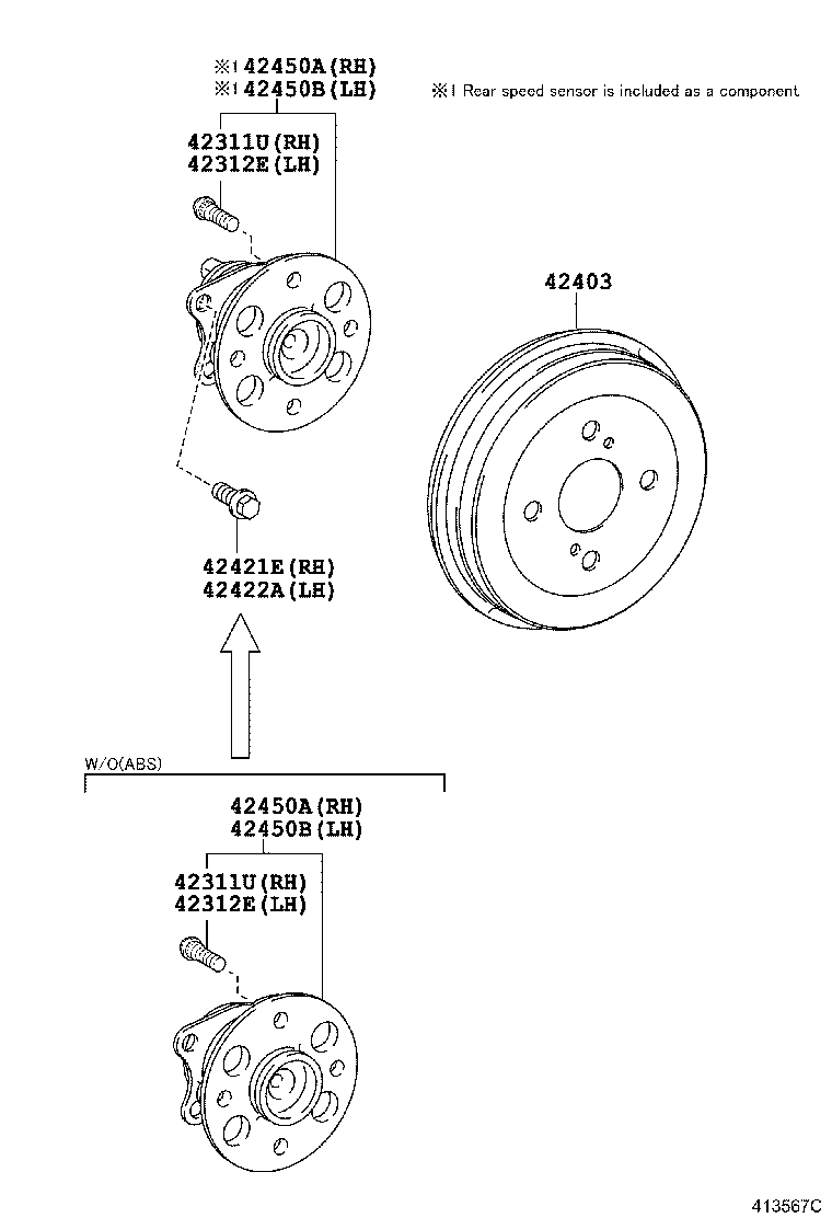 42450-52061 HUB & BEARING ASSY, REAR AXLE, RH product image