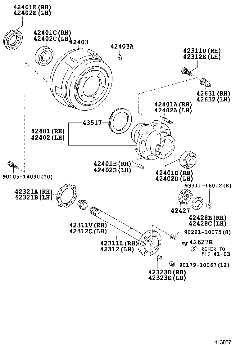 42430-39685 HUB, REAR AXLE, RH product image