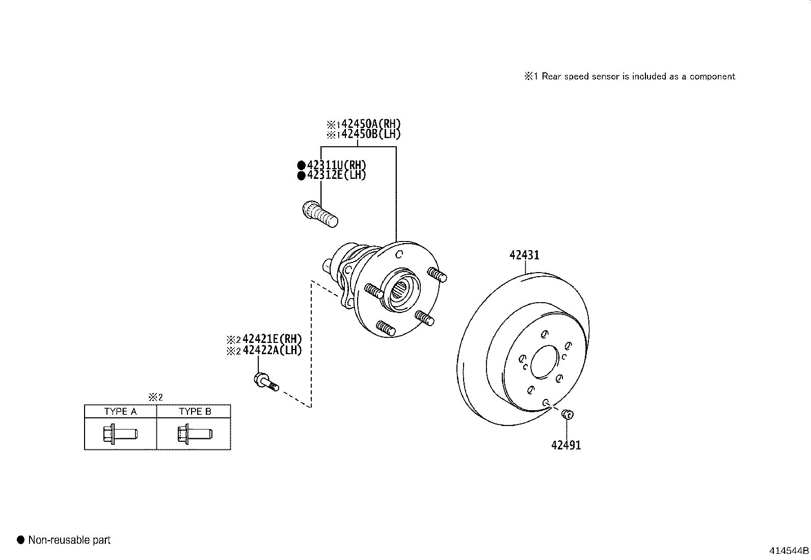 42450-0D180 HUB & BEARING ASSY, REAR AXLE, RH product image