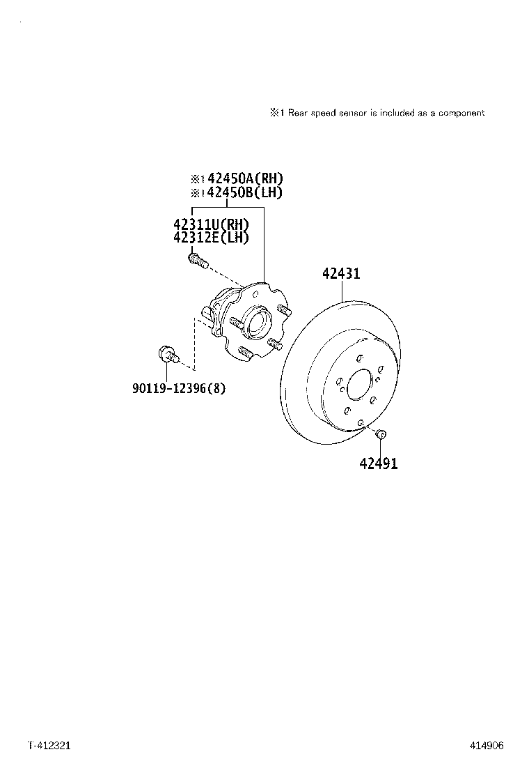 42450-28030 HUB & BEARING ASSY, REAR AXLE, RH product image