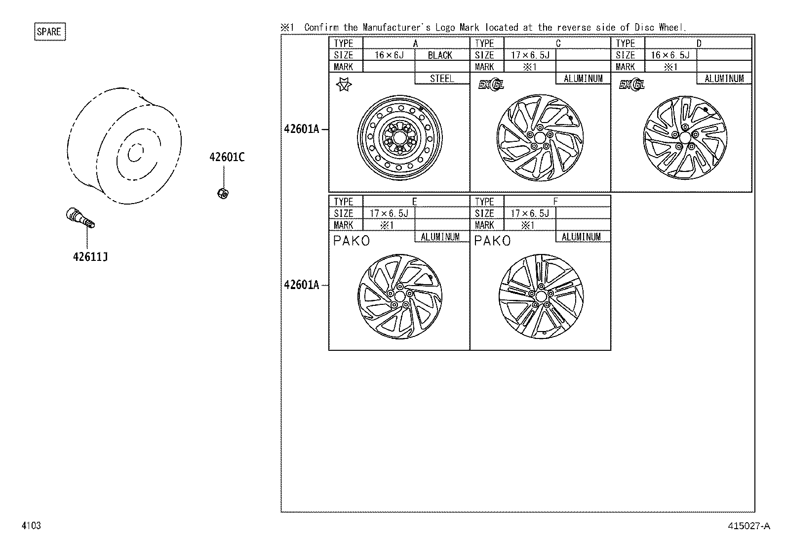 42611-B4070 WHEEL, DISC (FOR SPARE) product image