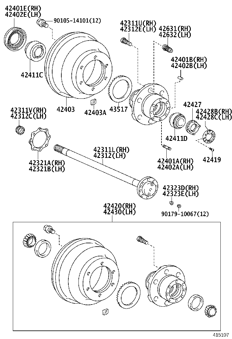 42420-29015 HUB (OR SHAFT) & BRAKE DRUM REAR AXLE, RH product image
