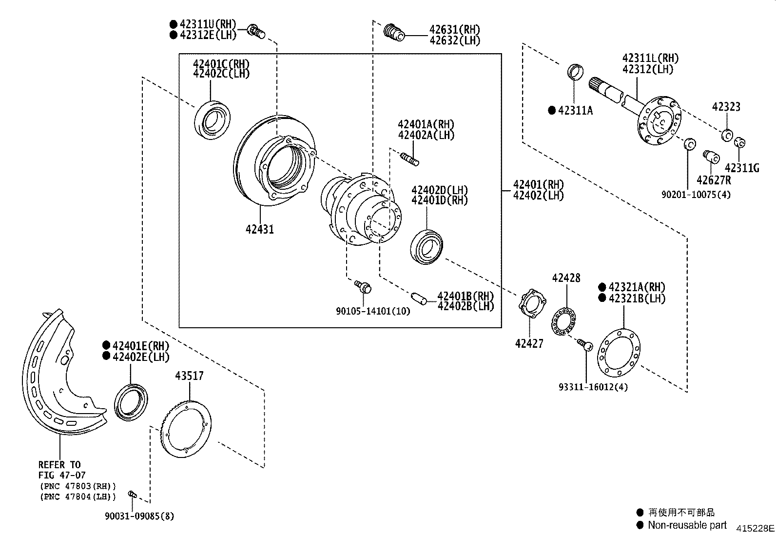 42430-39685 HUB, REAR AXLE, RH product image