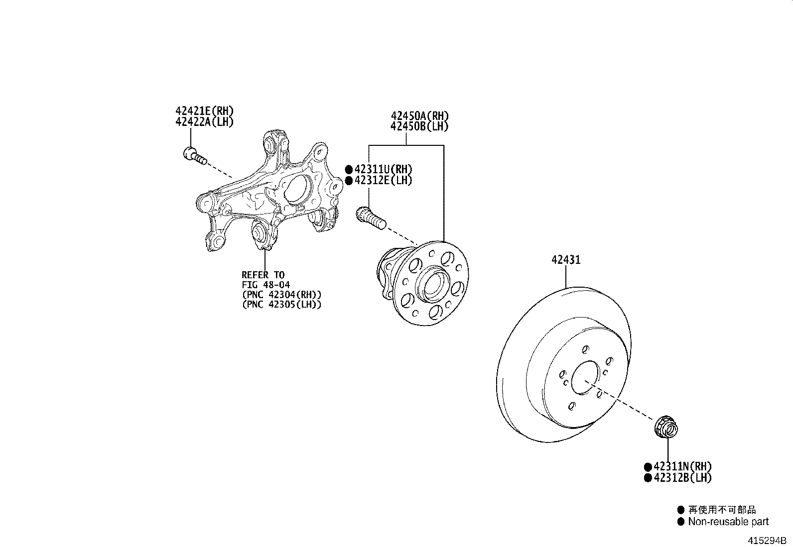 Toyota 42410-42070 HUB & BEARING ASSY, REAR AXLE, RH