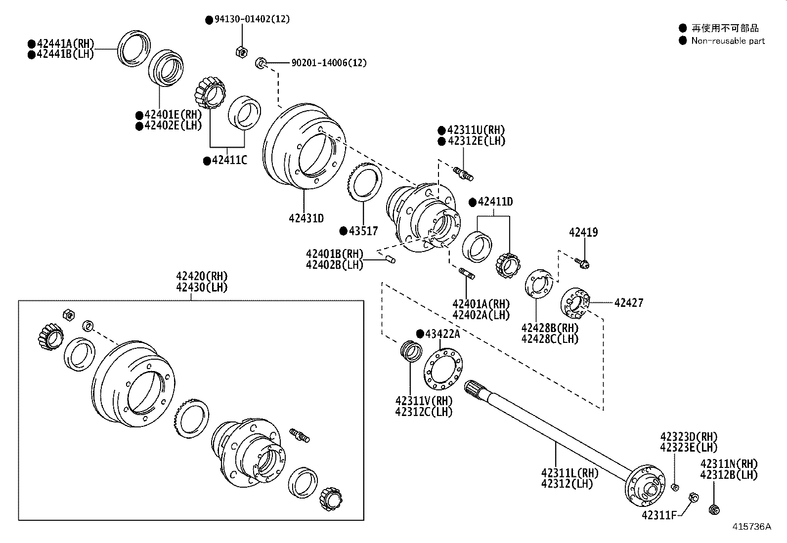 42420-29017 HUB (OR SHAFT) & BRAKE DRUM REAR AXLE, RH product image