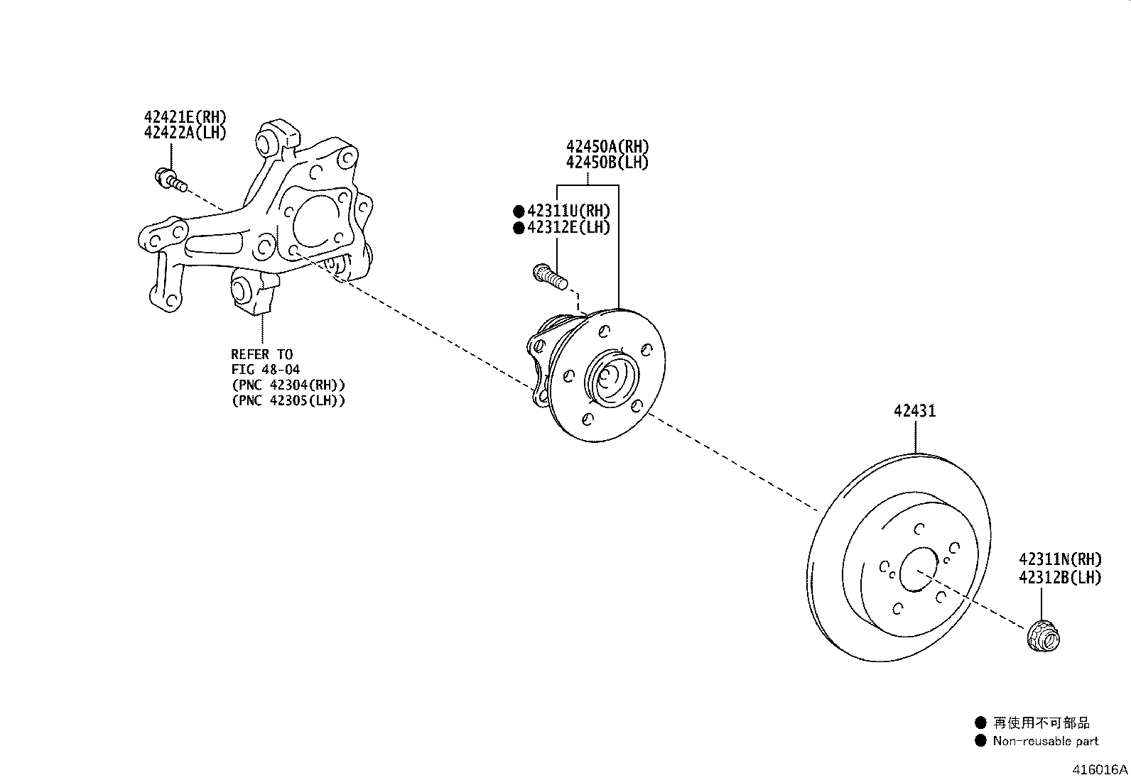 42450-52160 HUB & BEARING ASSY, REAR AXLE, RH product image