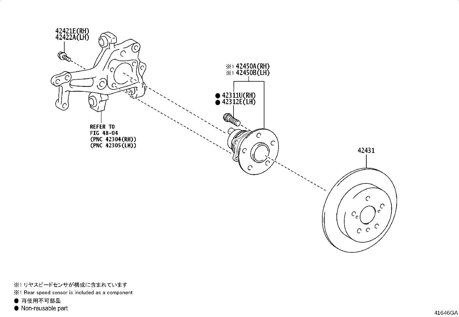42450-33100 HUB & BEARING ASSY, REAR AXLE, RH product image