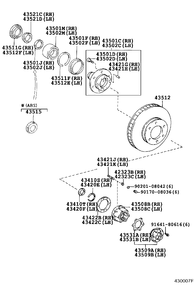 43502-35160 HUB SUB-ASSY, FRONT AXLE, RH product image