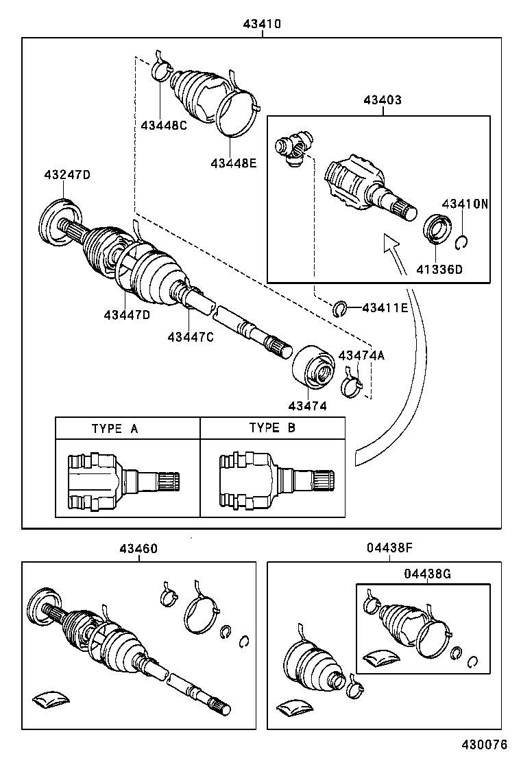 04438-0A020 BOOT KIT, FRONT DRIVE SHAFT, IN & OUTBOARD, RH product image