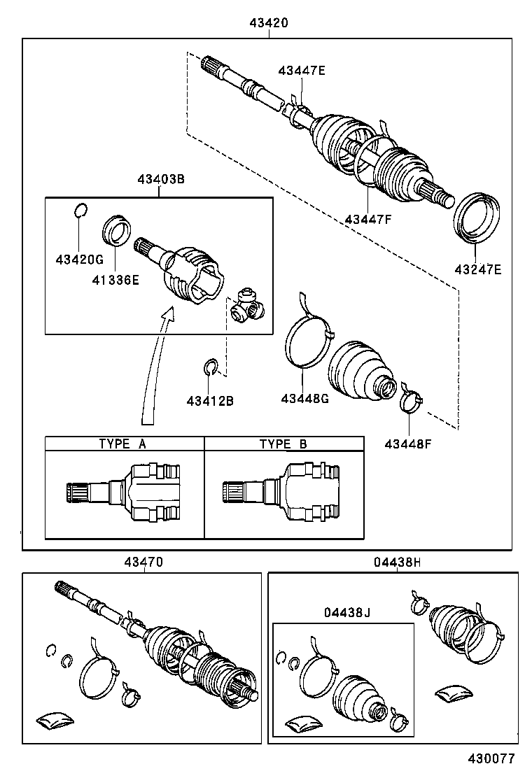 04438-0A020 BOOT KIT, FRONT DRIVE SHAFT, IN & OUTBOARD, RH product image