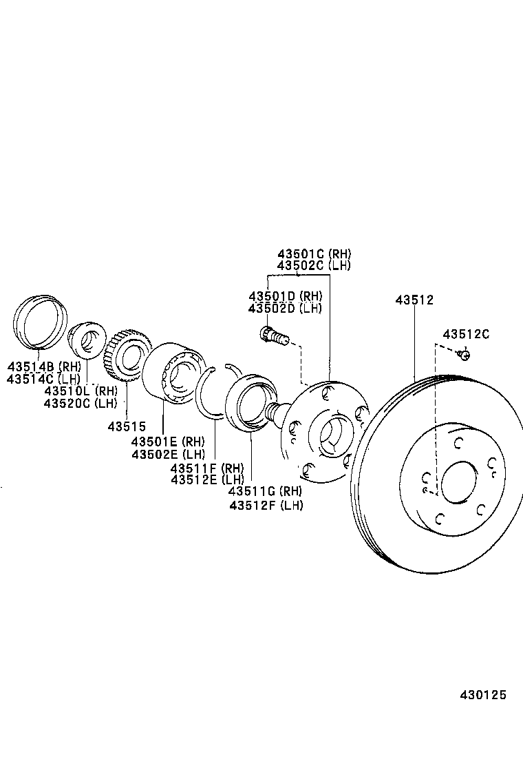 43502-50022 HUB SUB-ASSY, FRONT AXLE, RH product image