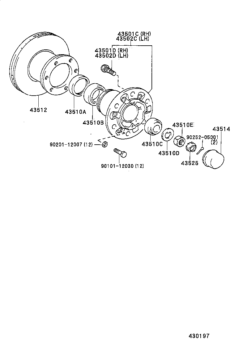 43501-37020 HUB SUB-ASSY, FRONT AXLE, RH product image
