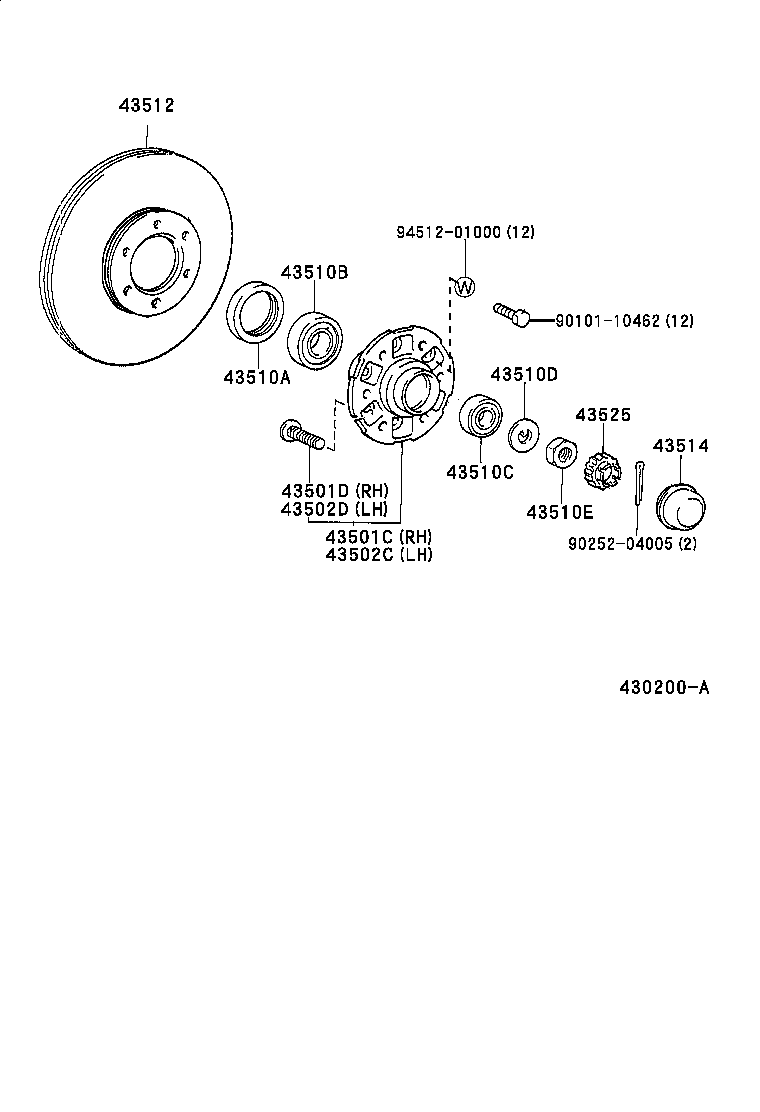 43501-37020 HUB SUB-ASSY, FRONT AXLE, RH product image