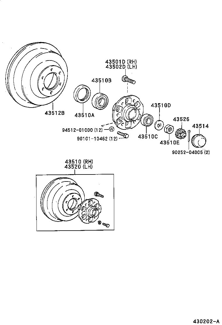 43501-37020 HUB SUB-ASSY, FRONT AXLE, RH product image